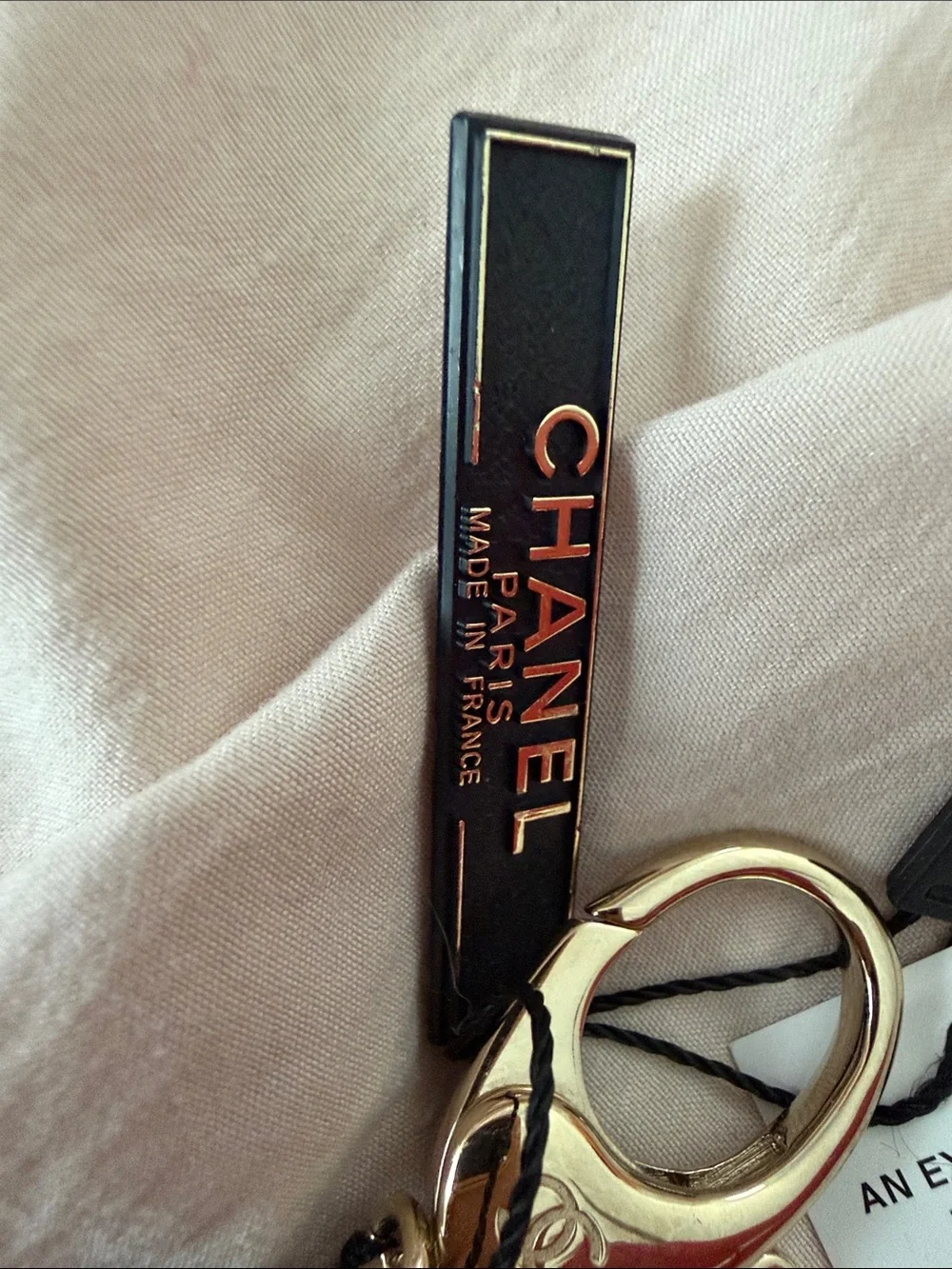 CHANEL Black Quilted Leather Key Strap with Gold Hardware